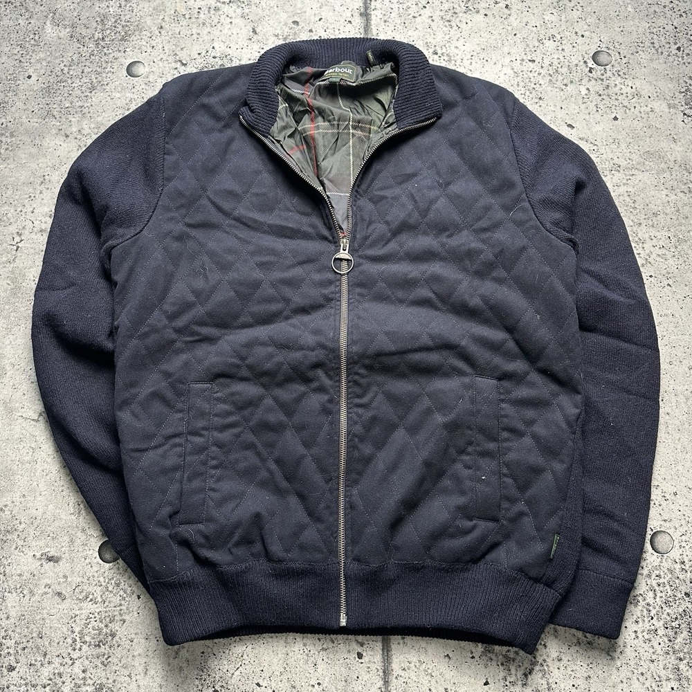 Barbour Culzean Zip Through Sweater Mens Large Navy